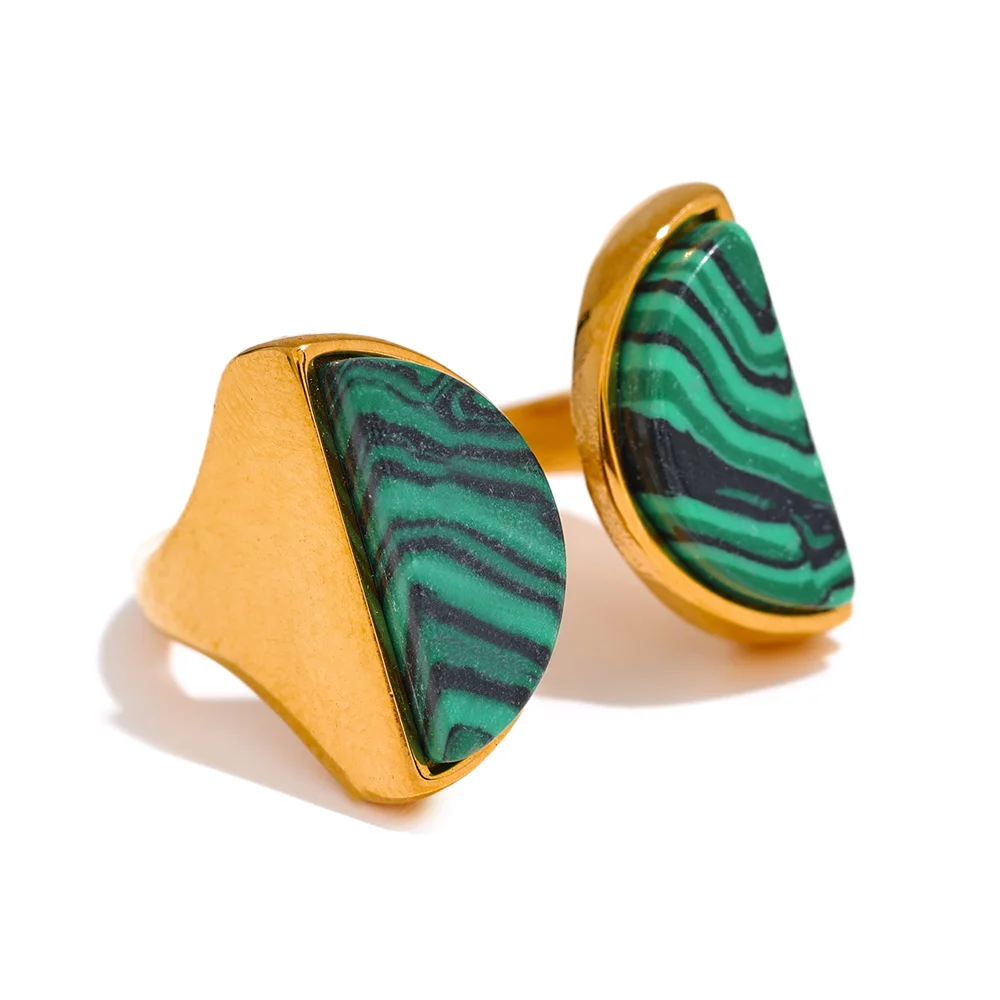 Yhpup Green Natural Malachite Stone Stainless Steel Fashion