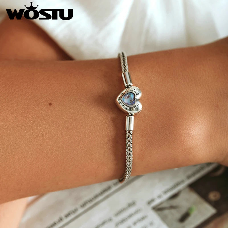 WOSTU 925 Sterling Silver Heart Rainbow Moonstone Basic