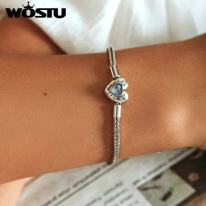 WOSTU 925 Sterling Silver Heart Rainbow Moonstone Basic