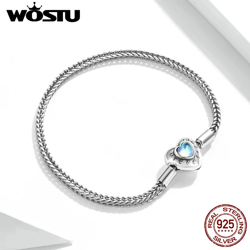 WOSTU 925 Sterling Silver Heart Rainbow Moonstone Basic