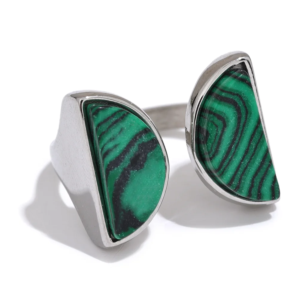 Yhpup Green Natural Malachite Stone Stainless Steel Fashion