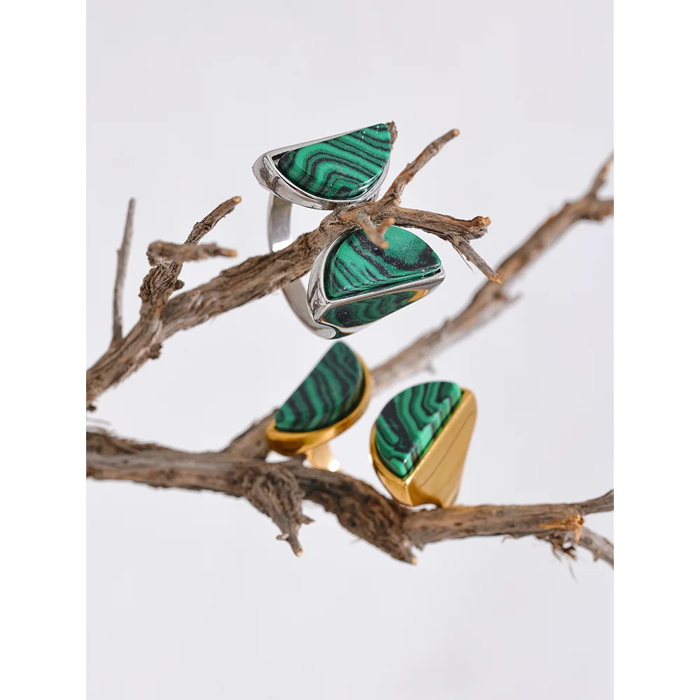 Yhpup Green Natural Malachite Stone Stainless Steel Fashion