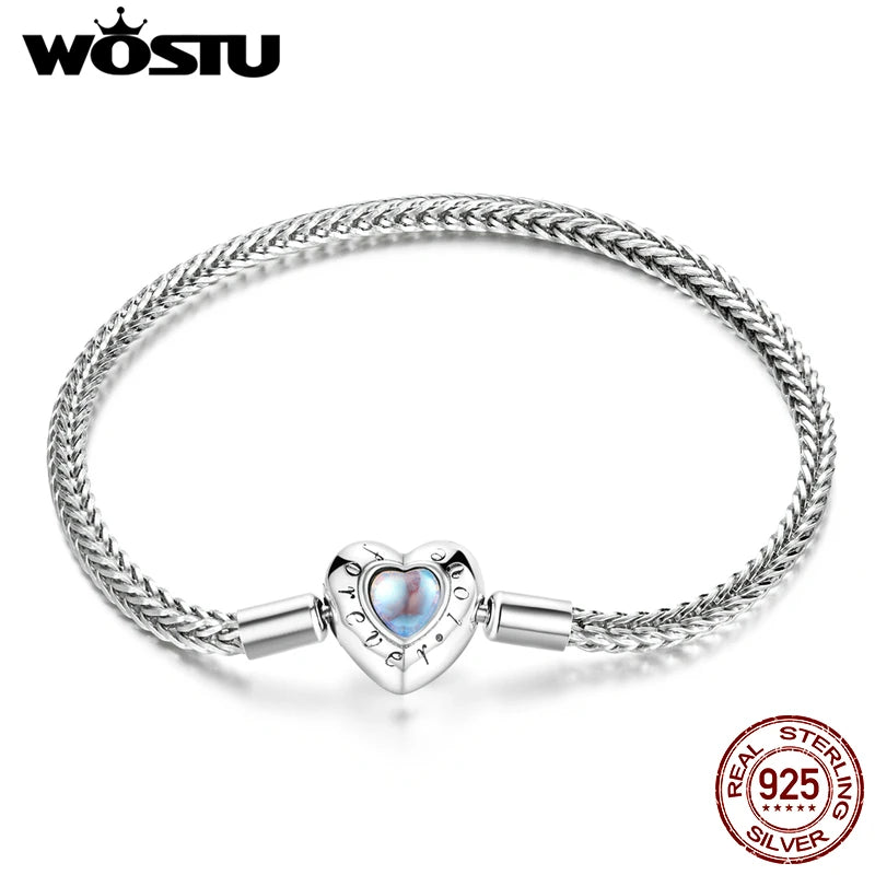 WOSTU 925 Sterling Silver Heart Rainbow Moonstone Basic