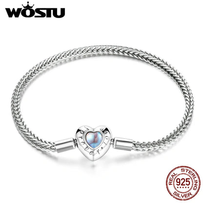 WOSTU 925 Sterling Silver Heart Rainbow Moonstone Basic