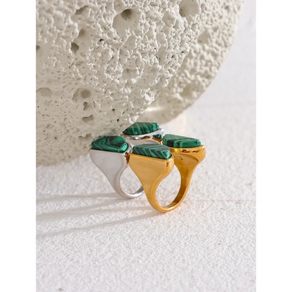 Yhpup Green Natural Malachite Stone Stainless Steel Fashion