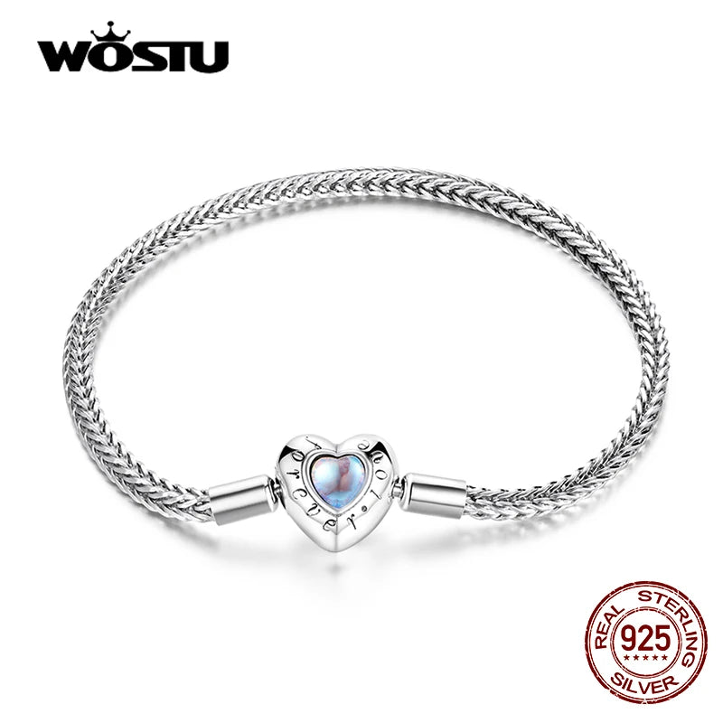 WOSTU 925 Sterling Silver Heart Rainbow Moonstone Basic