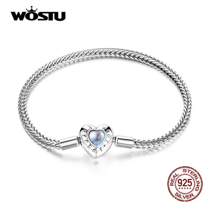 WOSTU 925 Sterling Silver Heart Rainbow Moonstone Basic