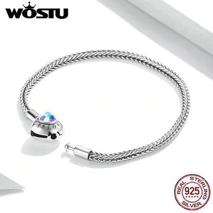 WOSTU 925 Sterling Silver Heart Rainbow Moonstone Basic