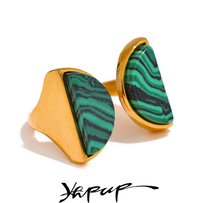 Yhpup Green Natural Malachite Stone Stainless Steel Fashion