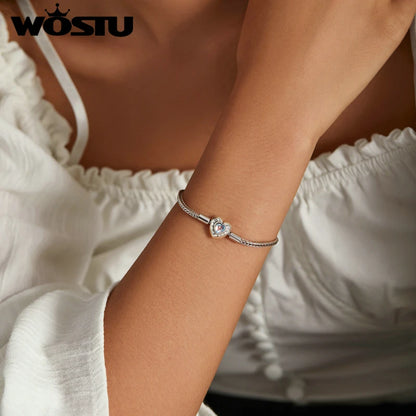 WOSTU 925 Sterling Silver Heart Rainbow Moonstone Basic